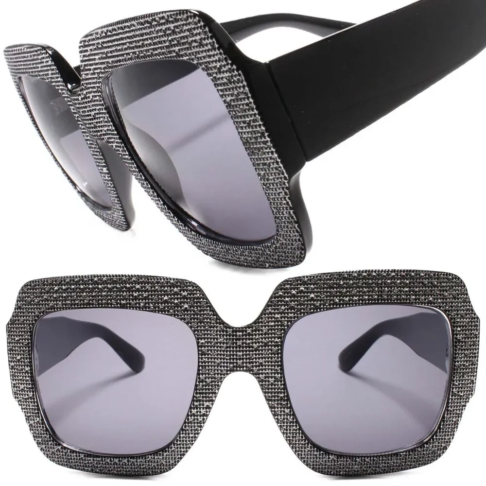 Womens Vintage Retro Fashion Stylish Black Large Oversized Square Sunglasses